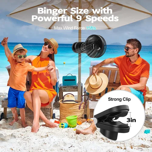 Miniatura 3 de AMACOOL Ventilador de campamento a pilas con luz, ventilador recargable de clip de 20000 mAh con gancho y pantalla digital, 112 horas
