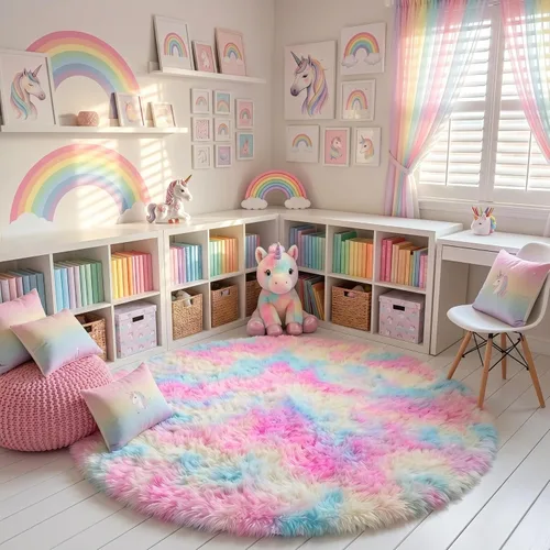 Miniatura 2 de PAGISOFE Alfombras Redondas de 5 Pies, Alfombras Esponjosas para Dormitorio, Alfombra Bonita para Habitación de Niñas, Alfombras Suaves