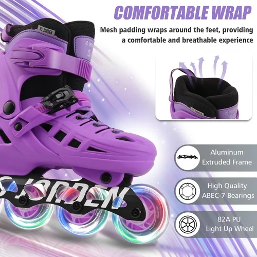 Miniatura 2 de Patines en línea para niños, niñas y niños, 4 tamaños ajustables con ruedas de luz completa para mujeres y hombres, carcasa exterior duradera