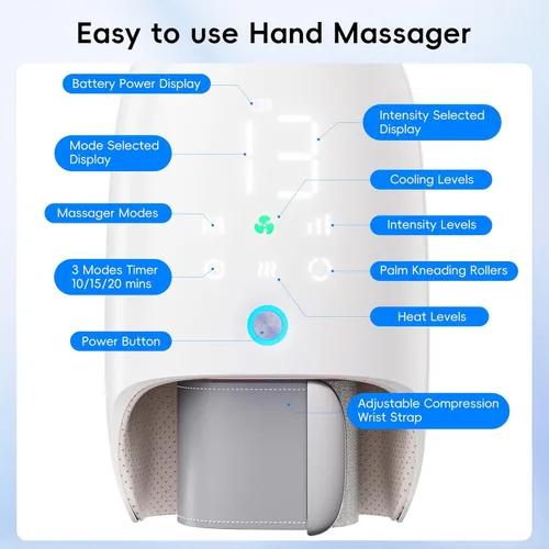 Miniatura 5 de NOWWISH Masajeador de manos con calor y compresión, masajeador eléctrico inalámbrico para artritis y alivio del túnel carpiano, 6 modos y 6
