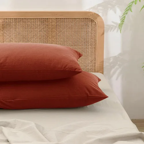 Miniatura 29 de BESTOUCH 100% Algodón Lavado Funda de Almohada para Cabello y Piel, Sensación de Lino, Suave, Cómoda, Transpirable, Juego de 2 Fundas de Almohada