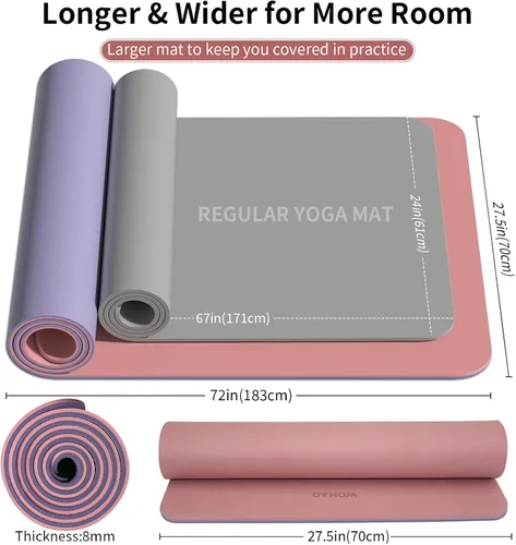 Miniatura 5 de Tapete de yoga extra grueso de 0.315 pulgadas, 72 x 28 pulgadas, tapete de ejercicio antideslizante, reversible de 2 lados de doble