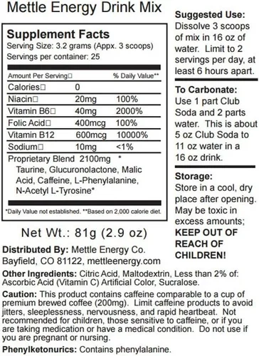 Miniatura 2 de Bebida energética en polvo, 75 porciones, sin azúcar, 200 mg de cafeína, mezcla de bebida Mettle Energy (mezcla de bayas azules)