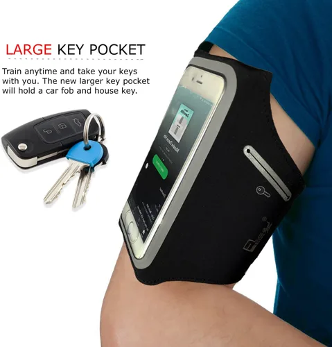 Miniatura 2 de RevereSport Brazalete para correr compatible con iPhone 12 Mini impermeable con bolsillos adicionales para llaves, dinero en efectivo y tarjetas
