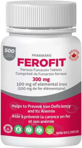 Miniatura 8 de Pharmaris Ferofit - Fumarato ferroso de 300 mg (100 mg de hierro elemental), previene la anemia debido a la deficiencia, suplemento de hierro