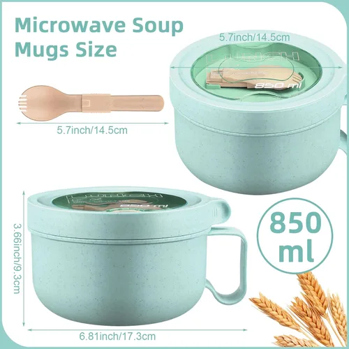 Miniatura 2 de Maxdot 4 piezas de tazón para microondas de ramen, tazones de sopa instantánea aptos para microondas con tapas, tazones grandes de sopa con asas