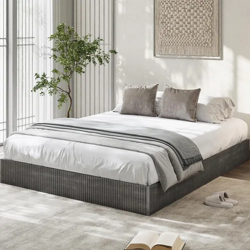 Miniatura 21 de Garvee Base de cama individual, plataforma de madera con diseño estriado, marco de cama de perfil bajo, base de cama minimalista sin ruido, fácil