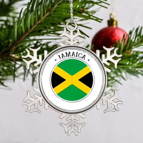 Adornos de copo de nieve con la bandera de Jamaica, adorno de Jamaica para decoración de árbol de Navidad, recuerdo de la ciudad del país, adornos