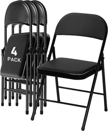 Miniatura 23 de SEALAMB Paquete de 4 sillas plegables con asiento cómodo, marco de metal resistente, sillas apilables portátiles para bodas, fiestas, oficina