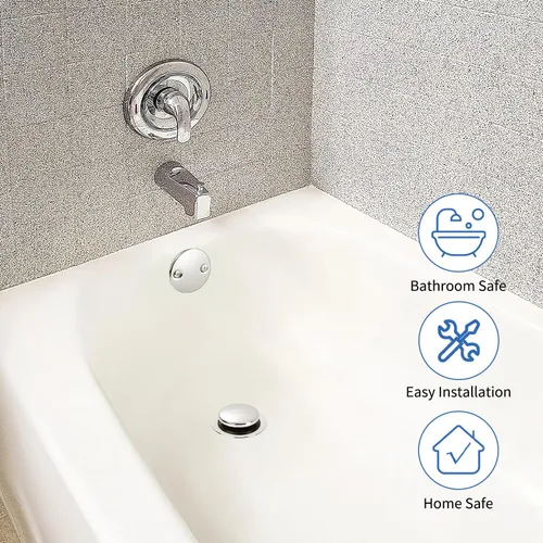 Miniatura 5 de Juego de adornos para bañera con desagüe cromado Tip-Toe con placa frontal de desbordamiento de dos orificios, desagües de bañera de baño