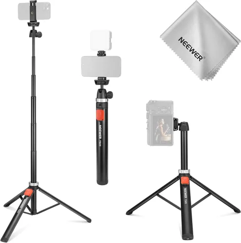 Miniatura 12 de NEEWER Trípode para teléfono celular y cámara con control remoto y soporte para teléfono compatible con iPhone GoPro Canon Sony DSLR, trípode de 160