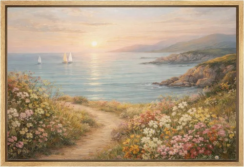 Miniatura 18 de SIGNLEADER Impresión en Lienzo Enmarcado Arte de Pared Prado Cálido de Verano con Flores Silvestres Ilustraciones Florales Vibrantes Arte Moderno