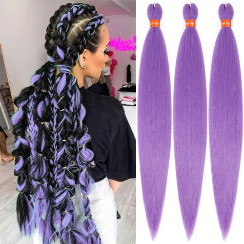 Miniatura 58 de Cabello trenzado preestirado ombré, extensiones de cabello trenzado sedoso, sin picazón, trenzas de cabello trenzado de ganchillo con textura Yaki