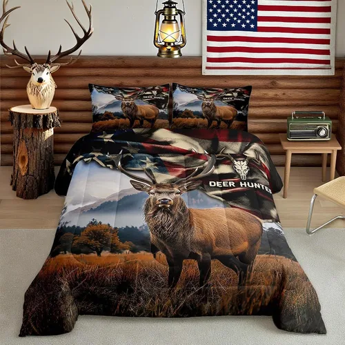 Miniatura 21 de Juego de ropa de cama Happy Camping de Homewish, tamaño individual, con diseño de osos cazadores y pinos, para niños, hombres, adultos, decoración