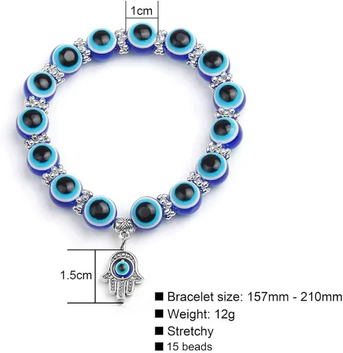 Miniatura 3 de Juego de 4 pulseras elásticas de cuentas de cristal turco contra el mal de ojo, amuleto de protección de hebras de cristal, amuleto de Fatima Hamsa