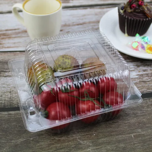 Miniatura 6 de Recipientes de alimentos cuadrados transparentes con bisagras, 50 recipientes para rebanadas de pastel, bandeja desechable para llevar, 5.3 x 4.7 x