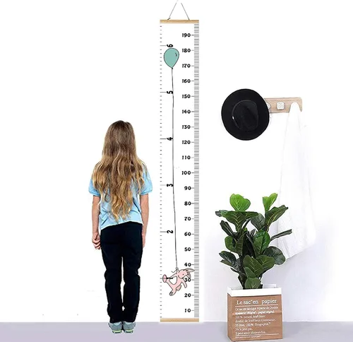 Miniatura 3 de Tabla de crecimiento para niños, marco de madera, lienzo de tela, regla de medición de altura de bebé a adulto para decoración de habitación
