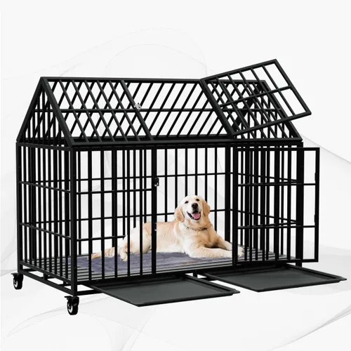 Miniatura 10 de Snuowu Jaula de perro resistente de 54/48 pulgadas, jaula grande para perros, perreras y jaulas de metal fuerte para perros grandes, apertura
