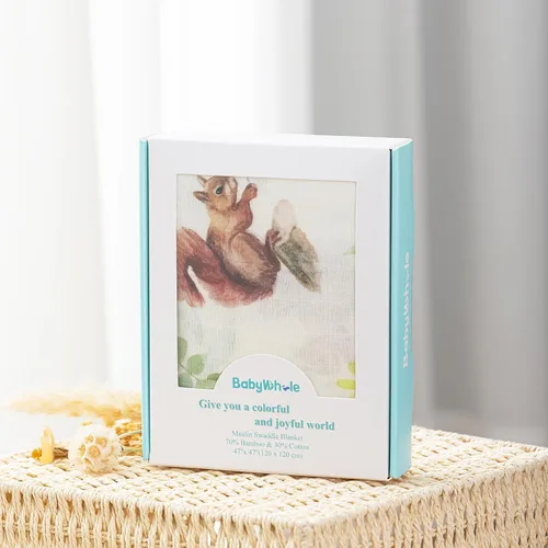 Miniatura 2 de BabyWhale Manta de muselina para envolver con sombrero y vincha con moño, juego de manta con estampado de animales para bebés niños y niñas, manta