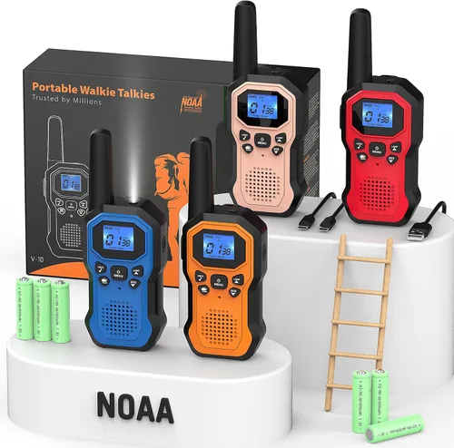 Miniatura 10 de Walkie Talkies para adultos Radios de 2 vías de largo alcance para niños recargables paquete de 4 unidades, senderismo, camping, esquí