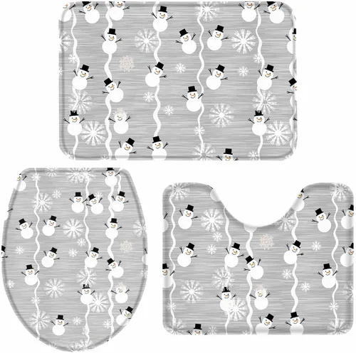 Juego de 3 alfombras de baño de Feliz Navidad, diseño de muñeco de nieve, copo de nieve, gris nieve, absorbente, antideslizante, tapete para el