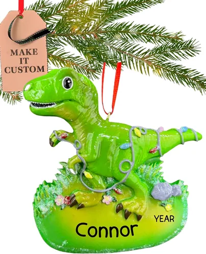 Miniatura 10 de Adorno de dinosaurio verde personalizado 2025 Personalización gratuita las 24 horas Adornos de Navidad para niños grabados con láser para árbol