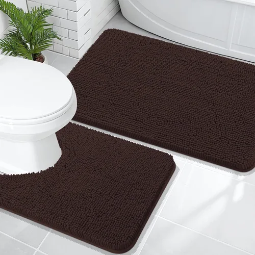 Miniatura 150 de OLANLY Juego de alfombras de baño de 2 piezas, alfombras de baño de chenilla suave y absorbente y alfombra de contorno en forma de U para inodoro