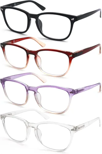 Miniatura 11 de Lentes de lectura para mujer + 2.00 con bloqueo de luz azul, lentes cuadrados para tramposos, paquete de 4 lentes transparentes, antirreflejos