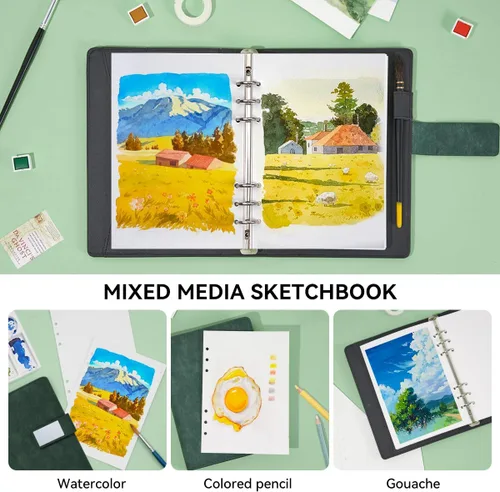 Miniatura 7 de Libro de bocetos de acuarela Lightwish, 100% algodón, sin ácidos, diario de acuarela, papel de acuarela de 300 g/m²/140 lb prensado en caliente