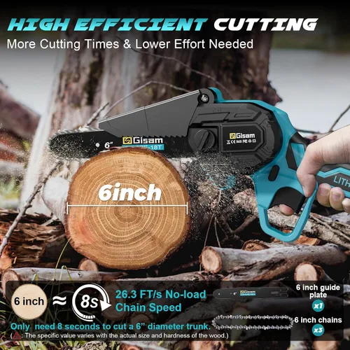 Miniatura 4 de Mini motosierra inalámbrica sin escobillas, motosierra eléctrica de mano de 6 pulgadas con 2 baterías y engrasador automático, herramienta