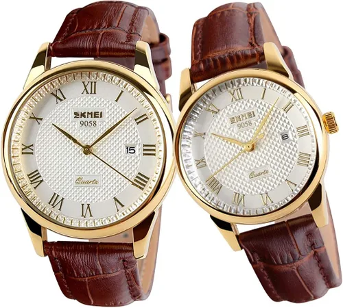 SKMEI Par de relojes para parejas, hombres y mujeres, para él y para ella, juego de relojes para esposo, esposa, San Valentín, reloj de pulsera a