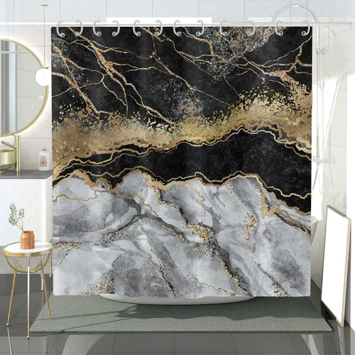 Miniatura 23 de Cortina de ducha con diseño de mármol verde, verde azulado y blanco degradado, moderna, abstracta, de lujo, ondas, decoración del hogar, tela Nuevo