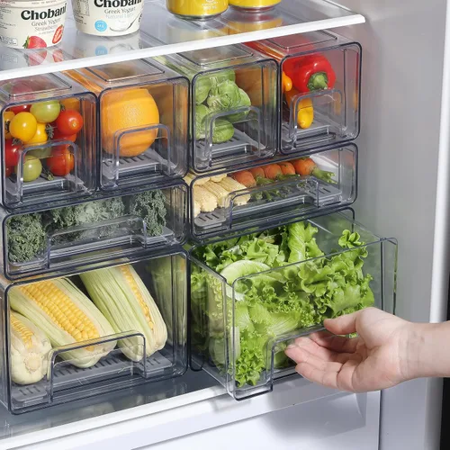 Miniatura 8 de Cajones organizadores de refrigerador transparentes extraíbles con escurridor, contenedores de almacenamiento apilables para refrigerador