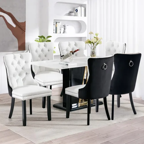 Miniatura 52 de SoarFlash Juego de 2 sillas de comedor de tela de lino, sillas de comedor tapizadas con ribete de cabeza de clavo y patas de madera de color claro