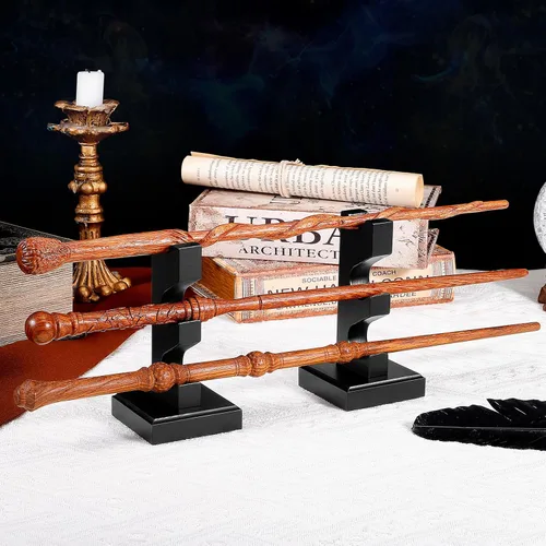 Miniatura 4 de ChampWe Soporte de exhibición de varita de mago, soporte de varitas mágicas de madera, 3 niveles para colección, color negro