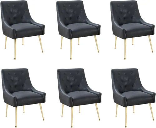 Miniatura 18 de Juego de 2 sillas de comedor, modernas sillas de comedor de terciopelo con patas doradas, elegantes sillas de acento acolchadas para recepción, sala