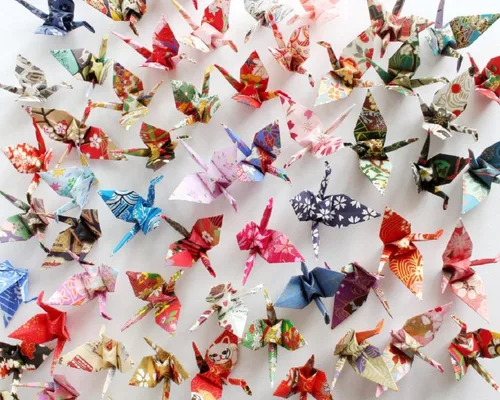 100 grúas de papel de origami japonesas prefabricadas, grúas de origami plegadas, hechas a mano, grúas de papel Yuzen, guirnaldas para fiestas de