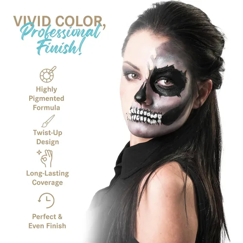 Miniatura 9 de ColorMaster - Pintura en barra negra para rostro y cuerpo, 0.75 onzas, crema retorcida para ojos de béisbol, pintura facial de fútbol, disfraces
