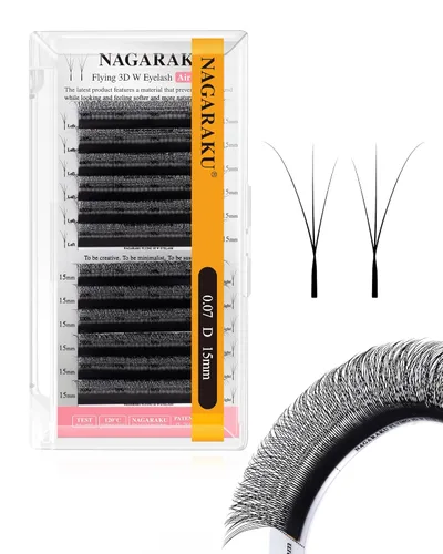 Miniatura 67 de NAGARAKU Extensiones de pestañas Double Tips 4D W, suministros con puntas dobles, gruesas con rizado D de 0.07 mm, bandeja mixta 8-15 mm, 0.07-D