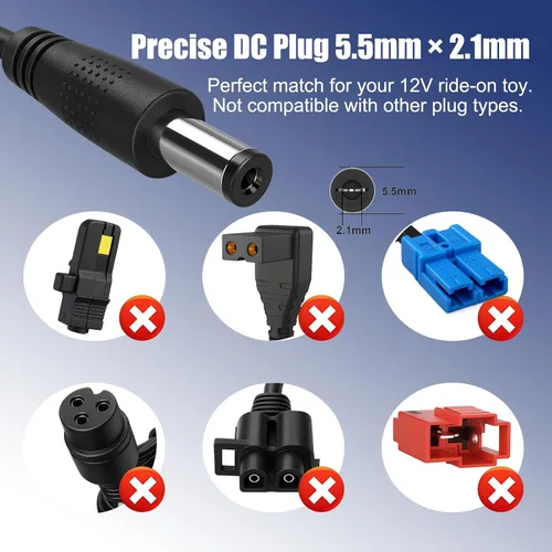 Miniatura 4 de Cargador de juguete de 12 V, enchufe redondo de 0.217 in x 0.083 in, cable de 6.6 pies For 12V ride-on cars, SUVs, bumper cars, tractors and