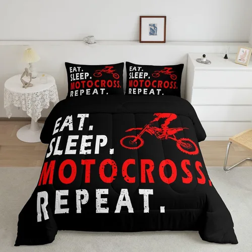 Miniatura 14 de Feelyou Kids Green Dirt Bike Duvet Insert Twin Size, Extreme Sports Comforter Set Boys Girls Motorbike Bedding Set Teens Bedroom Decor Microfiber