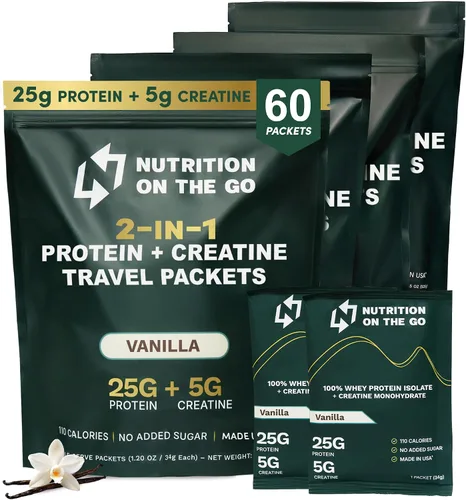 Miniatura 9 de Nutrition On The Go - Paquetes de proteína aislada de suero con creatina – 25g de proteína + 5g de creatina – Polvo de proteína de porción única