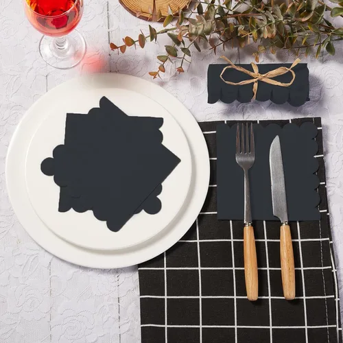 Miniatura 5 de 100 paquetes de servilletas de cóctel de 2 capas con borde festoneado, servilletas de postre plegadas de 5 x 5 pulgadas, servilletas desechables