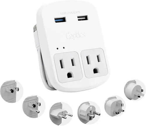 Miniatura 23 de Adaptador de viaje Ceptics, de EE. UU. a Japón, Filipinas, con doble USB, tipo A, ultra compacto Tipo L - Italia
