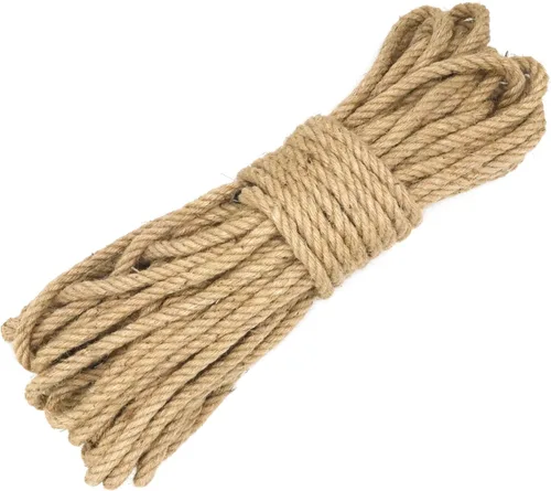 Miniatura 45 de Cuerda de yute natural, 1.5 pulgadas de diámetro, 50 pies de largo, 4 hebras, manualidades y manualidades, decoración de jardín y hogar, hamaca