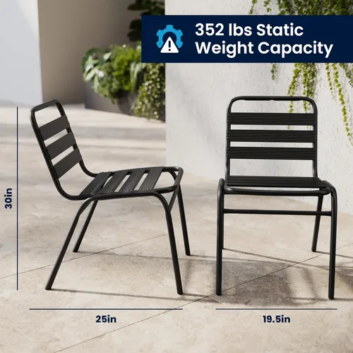Miniatura 2 de EMMA + OLIVER Jens Silla de comedor apilable de metal, silla de comedor para interiores y exteriores con respaldo de triple listón, listones