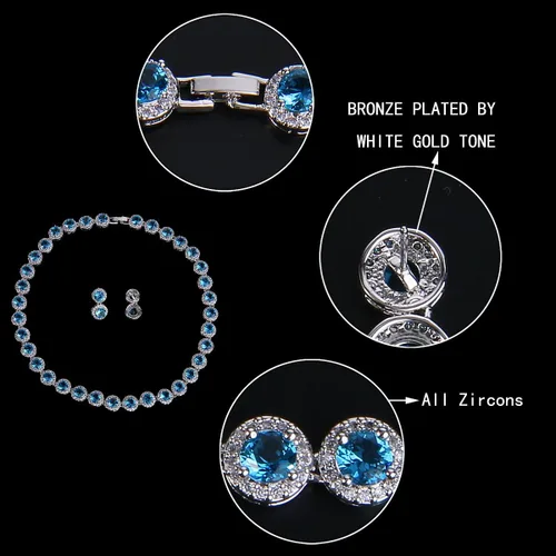 Miniatura 5 de EVER FAITH Gorgeous Round Cut Cubic Zirconia Birthstone Bridal Necklace Earrings Tennis Bracelet Sets Wedding Prom Jewelry Set for Women