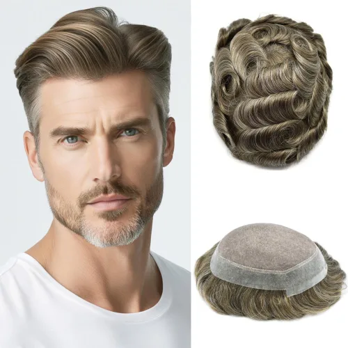 Miniatura 113 de Tupé para hombres, piezas de cabello humano real, sistema de unidades de cabello natural, línea capilar natural, pieza de repuesto para hombres