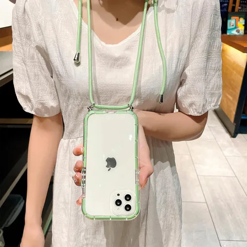 Miniatura 5 de Funda transparente para iPhone 13 Pro Max con cordón cruzado, delgada, translúcida, a prueba de golpes, suave, con correa de hombro ajustable