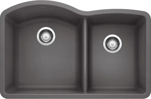 Miniatura 7 de BLANCO, Anthracite 440179 DIAMOND SILGRANIT 60/40 - Fregadero de cocina con doble cuenco con división baja, 32 x 21 pulgadas Antracita